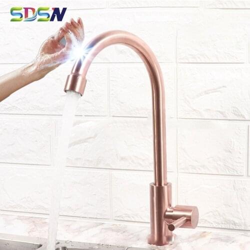 Single Cold Kitchen Faucet SDSN Rose Gold Kitchen Mixer Tap Smart Touch Kitchen Faucet 304 Stainless Steel Sensor Cold Faucets