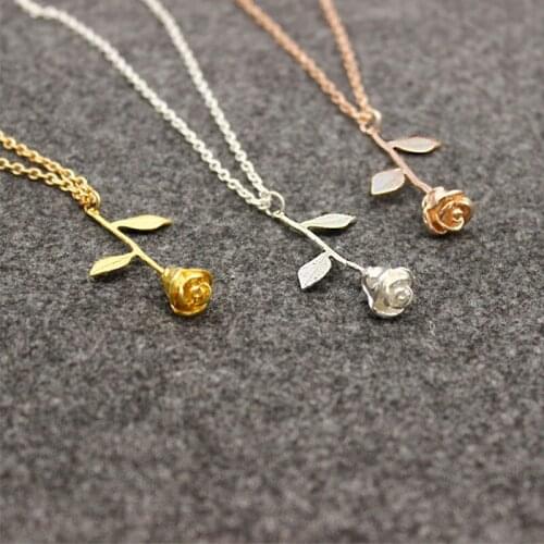 Luxury Gold Silver Plated Beauty and the Beast Rose Pendant Necklace Anniversary Jewelry Gift Hot Sale