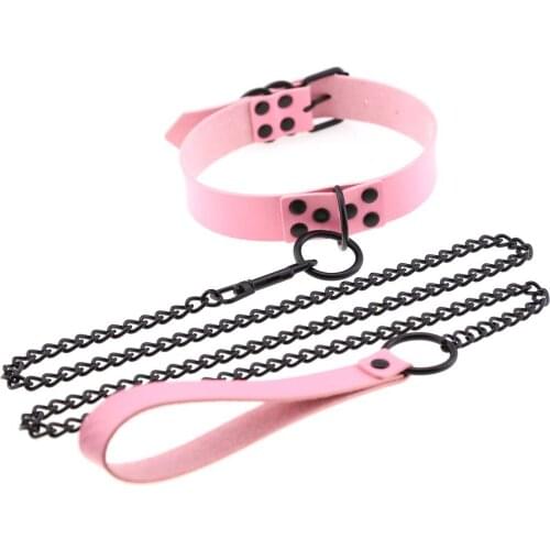 Traction Flirting Sex Toys of Fetish Sexy Leather Bondage Collar with Metal Chain for Women Bdsm Slave Role Play Erotic Products