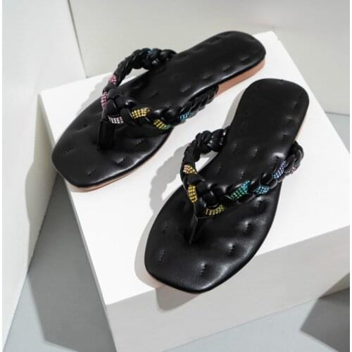 2021 New Women Flip Flops Plus Size 42 Casual Flat Bottom Summer Outdoor Shoes Woman Crystal Slippers Female Beach Shoes