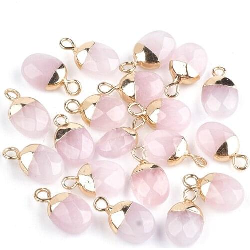 2 pc Women Faceted Oval Electroplate Natural Rose Quartz Labradorite Charms Stone Pendants for Necklace Jewelry