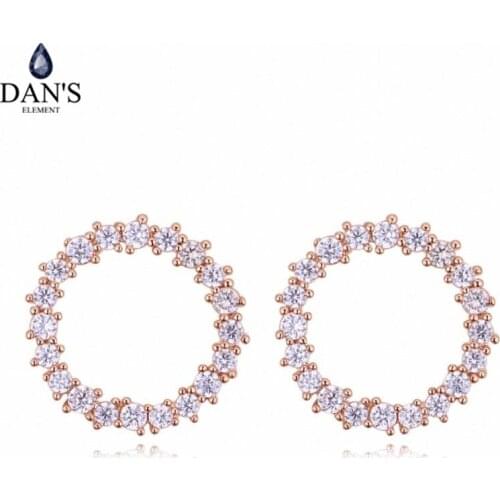 DANS ELEMENT 3 Colors Real Big Brand AAA Zirconia Micro Inlays Round Stud Earrings for Women 130414