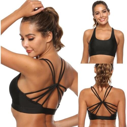 Women Stretch Criss Cross Back Strappy Padded Bra Yoga Sports Running Crop Top