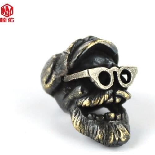 1 PCS Hot Sale!!! EDC Brass Knife Bead Yuppie Eyes Little Old Man Paracord Keychain Pendant Outdoor Camping Tool Accessories