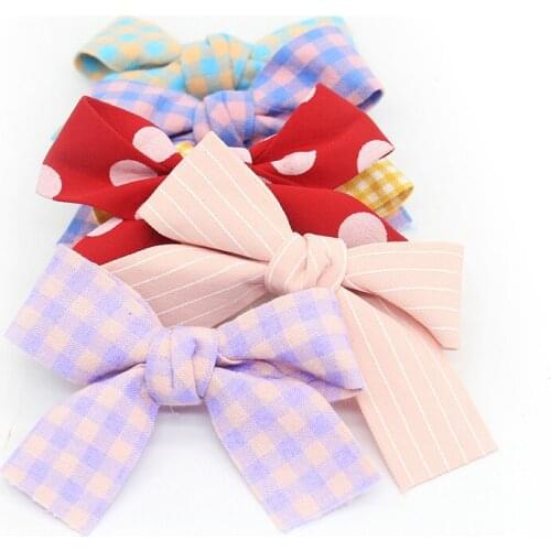 16Pcs/LOT 5*7.5CM Fabric Weaving BowKnot Appliques For DIY Handmade Children Hair Clip Accessories Patches