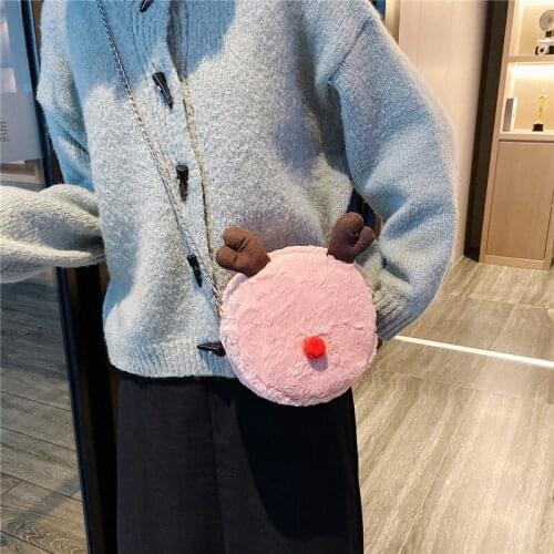 2020 new cartoon cute plush elk antler diagonal bag girl Christmas gift one-shoulder chain bag female