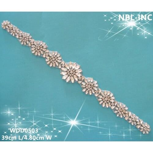 30PCS)Wholesale hand beaded sewing bridal sash crystal rhinestone applique iron on for wedding dresses DIY belt WDD0503