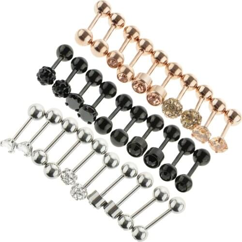 5 Pairs 16g Cubic Zirconia 4mm Ear Studs Barbell Piercing Earrings Tragus