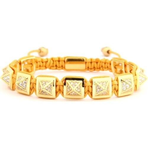 Ailatu New Luxury Men Micro Pave CZ Yellow Pyramid Macrame Bracelet Men Gift 10x10mm Top Quality
