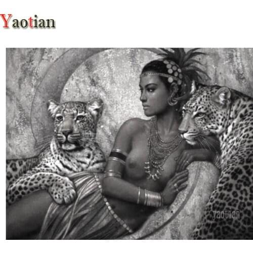 Diamond Embroidery Egyptian Queen Leopard Picture Cross Stitch Kit Mosaic 5D DIY Diamond Painting Kit Needlework Decoration