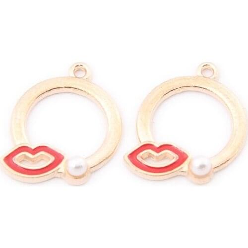 Free Shipping 10pcs 15*20MM Sexy Women Lip Shape Gold Tone Alloy Charms DIY Ornament Accessories Necklace Earring Pendants