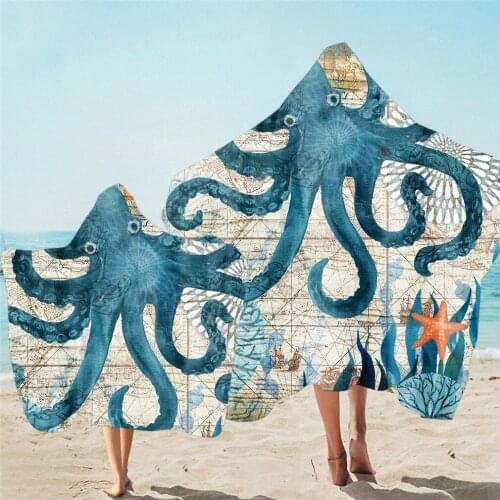 Free shipping Novelty Gift Sea Horse Octopus Turtle Whale Starfish Hooded Towel For Sports Gym Spa Surfing Swim Bath Beach