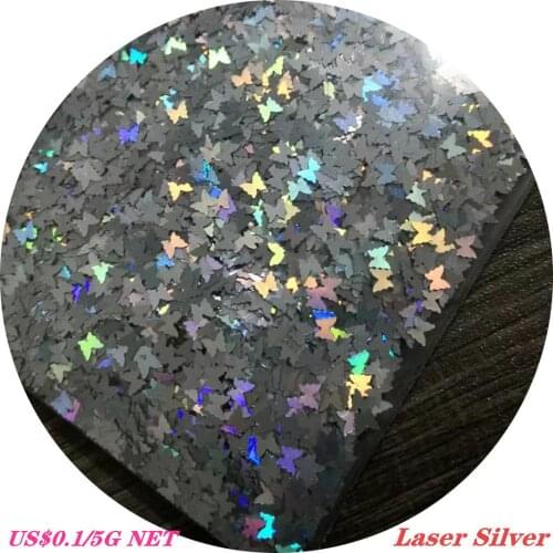5g/Bag 3mm Laser Silver Butterfly Sequins Glitter Powder for Nail Art Decoration Super Bright Shiny Reflective sequins Slice