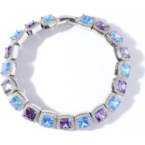 Bling Iced Out Bracelet Colorful Square Cubic Zircon Bracelets Fashion Hip Hop Jewelry For Men Women Gifts