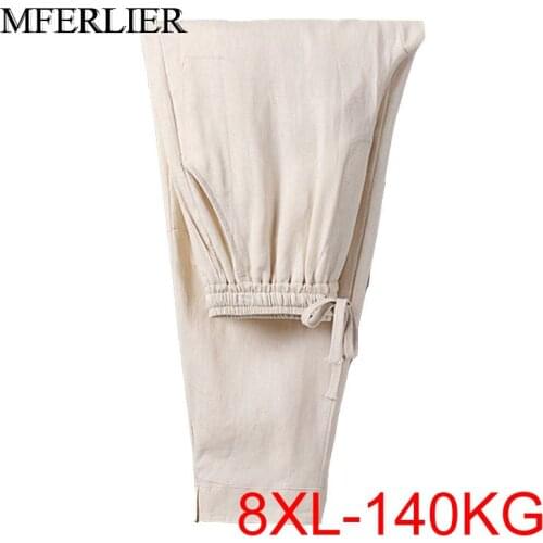 Autumn Spring 8XL Waist 140cm pants men 5XL 6XL 7XL Cotton linen large size trousers men