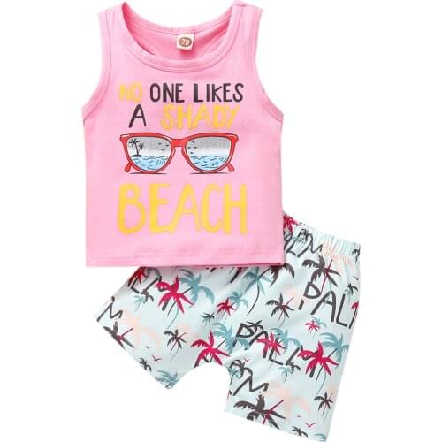 Childrens Clothings Set 2021 Summer Tracksuits Sleeveless Letter Print Vest Beach Elastic Waist Shorts Baby Boy Clothes 6-24M