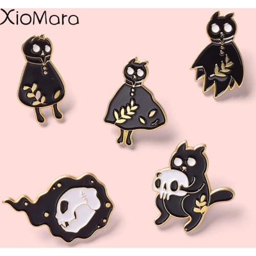 Black Robes Skull Skeleton Enamel Pins Float Ghost Demon Brooches Halloween Punk Lapel Pin Gothic Badges Jewelry Gifts Wholesale