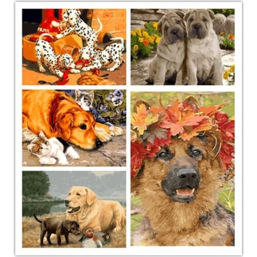 DIY Painting By Numbers Dog Animal HandPainted Oil Painting Adults Children Kill Time Unique Gift Wall Decor