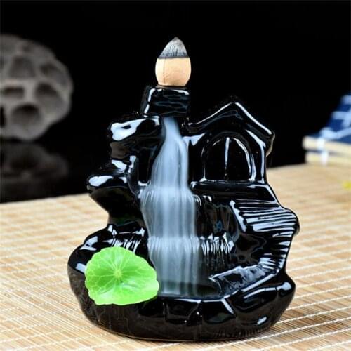 Landscape Waterfalls Backflow Incense Burner With 10Pcs Incense Cones Ceramic Whiteware Incense Censer