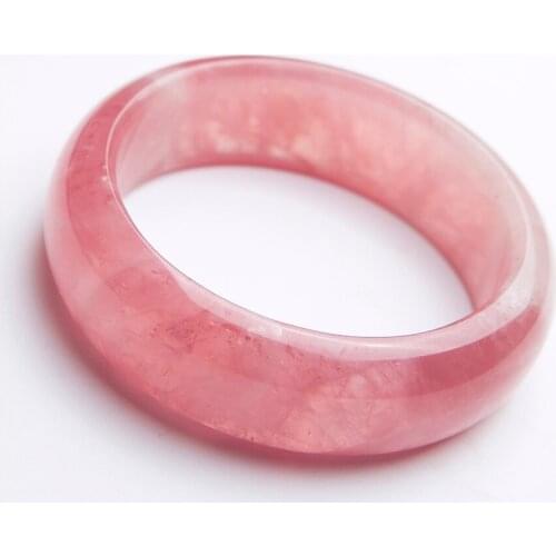 Madagascar Pink Natural Rose Quartz Gemstone Crystal Bangle Bracelets For Women Lady Inner Diameter 57mm