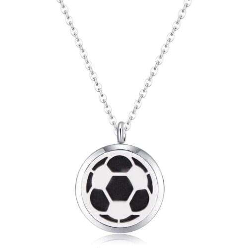 10pcs mesinya football (30mm) Aromatherapy / Essential Oil surgical Stainless Steel Diffuser Locket Necklace