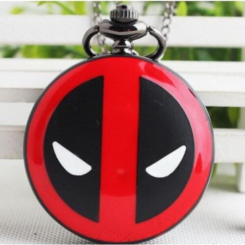 X-men deadpool fashion quartz red black pendant woman and men gift steampunk pocket watches and fob chain
