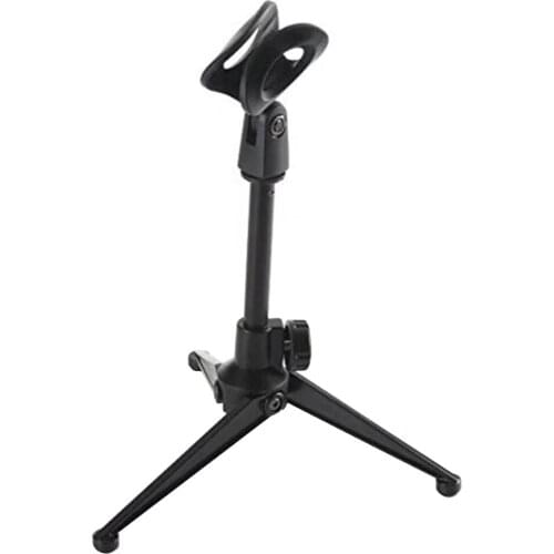 Desktop Microphone Tripod Foldable Holder with Mic Clip Professional Meetings Lectures Live Recording Mic Bracket Black
