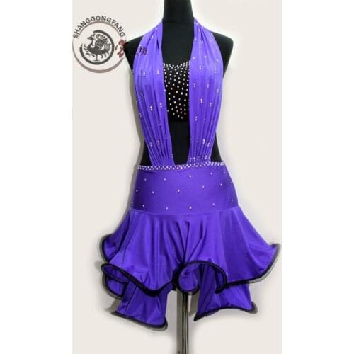 New Latin dance costumes senior sexy purple sequins latin dance dresses for women latin dance competition dresses S-4XL