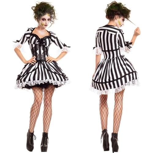 Stripe Gothic Sexy Vampire Costume Halloween Cosplay Death Dress for Woman Masquerade Party Costume M40461