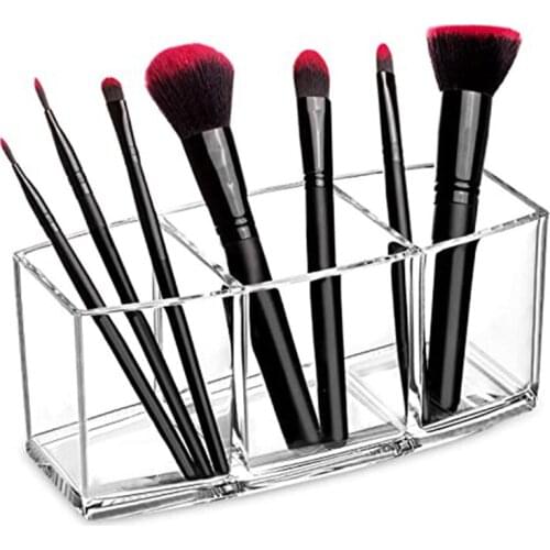3 Holes Makeup Storage Box Transparent Acrylic Cosmetic Case Make-up Brush Holder Table Lipstick Organizer Makeup Brush Tool