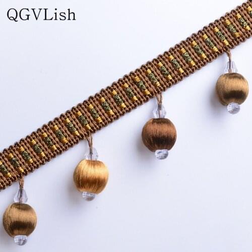 QGVLish 12M Wood Beads Curtain Lace Trim Ribbon DIY Sewing Sofa Stage Lamp Valance Decor Lace Tassel Belt Curtain Accessories