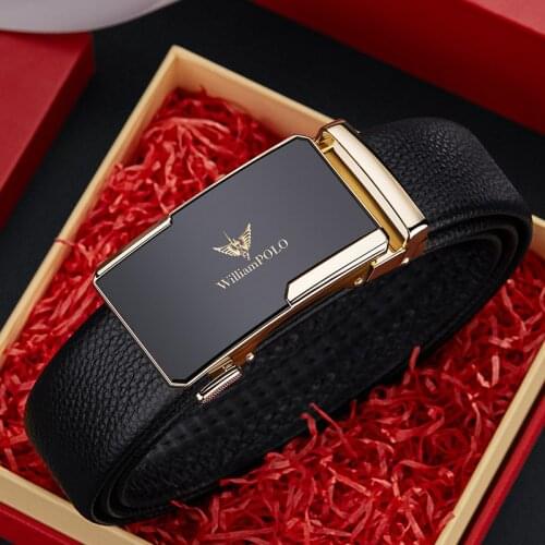 WILLIAMPOLO new Belt mens automatic buckle business belt youth fashion first leather gift box casual pants with mens gifts
