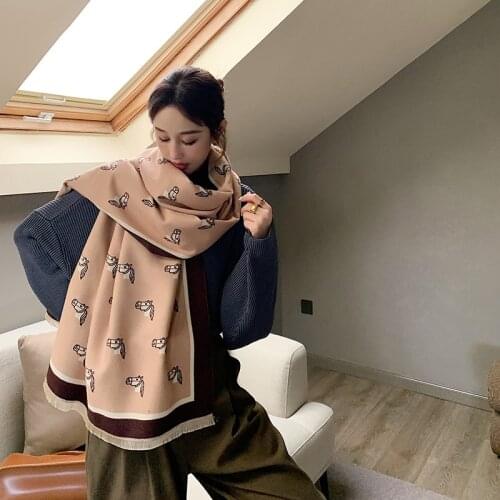 Luxury brand Winter Double sided Scarf Women Cashmere Warm Pashmina Foulard Lady Luxury Horse Scarves Thick Soft Shawls Wraps
