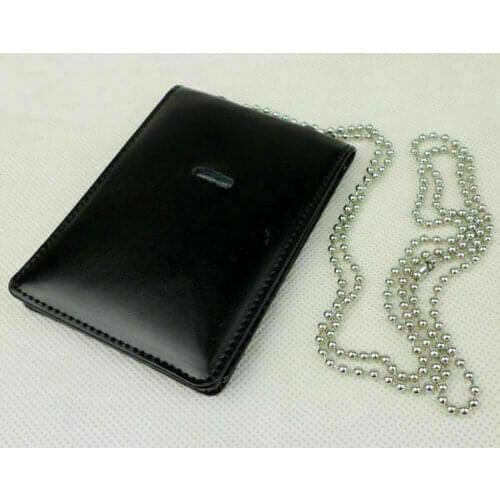 Tactical Black Leather Military Badge ID Card Wallet Holder Case With Neck Chain armyshop2008
