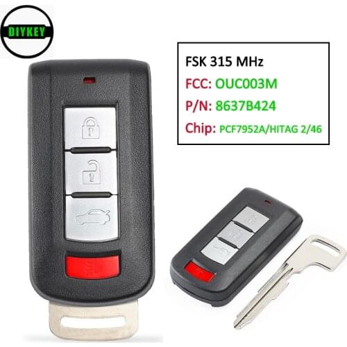 DIYKEY Smart Remote Key FCC: OUC003M FSK 315MHz ID46 Chip 4 Button for Mitsubishi Mirage G4 2015-2020 P/N: 8637B424