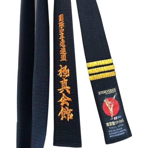 High Quality Professional Kyokushin Kai Karate Japanese Black Belts Kanji Kyokushin Kai Kan Embroidery Japan Belts Karate Belt