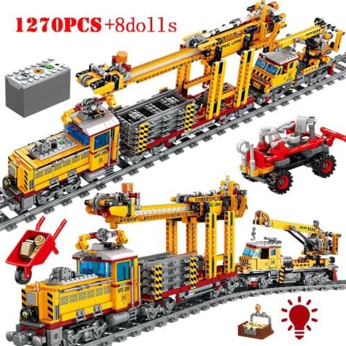 High-tech Electric City Freight Train Building Blocks Technical Battery Power Railway Track Train Bricks Children Toys Kids Gift