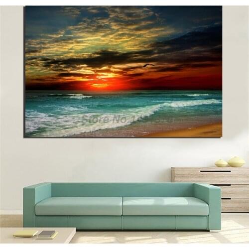 Sunset And Clouds Over Blue Sea Poster Seascape Landscape Paintings Canvas Modern Art Decorative Wall Pictures Home Decoration