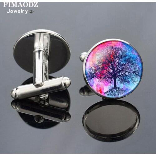 FIMAODZ Tree of Life Cufflinks for Men Vintage Life Tree Art Photo Glass Cabochon Suit Shirt Cuff Links Fashion Jewelry