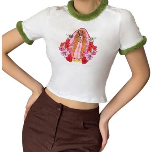 Women Fashion Short Sleeve Print T-shirt Stylish Crop Top for Shopping Daily Wear