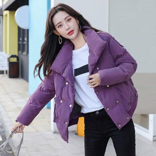 2019 New Korean Womens Female Purple Beige Black Padded Warm Parka Coat , Woman Winter Fall Casual Clothes Coats