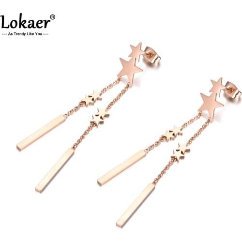 Lokaer Original Design Bohemia Star Long Tassel Earrings Stainless Steel Jewelry Exaggeration Style For Women Girls E18108