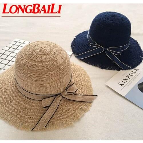 Summer Wide Brim Foldable Bow Sun Beach Caps For Women Free Shipping SDDS057