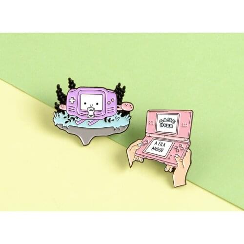 Game Boy Pins Cartoon Colorful Enamel Pins "GAME OVER" Fun Brooches Badges Bag Clothes Lapel Pins Jewelry Gifts For kids Friends