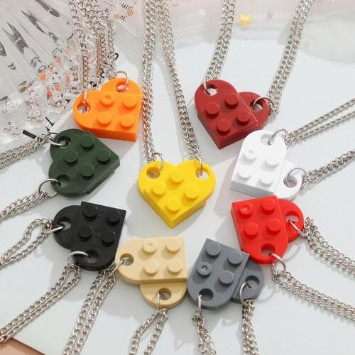 ZOVOLI 2Pcs Heart Brick Couples Love Necklace For Lovers Women Men Lego Elements Friendship Necklaces Valentines Gift Jewelry