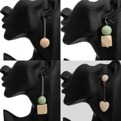 1pair Heart Wood Dangle Earrings Alloy Round Hole Drop Earrings Jewellery Boucles