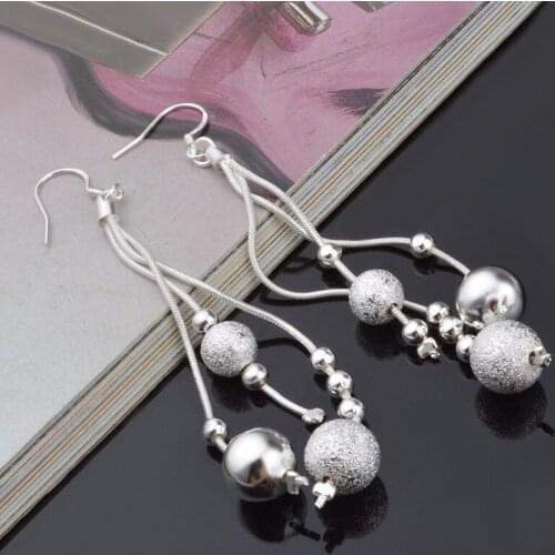 2020 New Fashion Earrings Wholesale High Quality Jewelry Silver Plated Three Line Beads Earrings For Women Best Gift