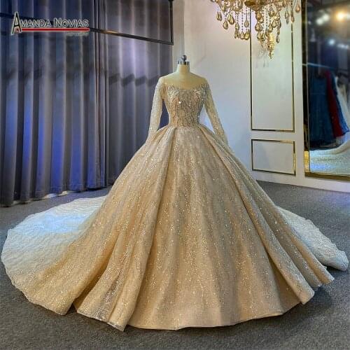 2021 Luxury New Style Shinng Ball Gown Wedding Dress With Long Sleeve NS4112