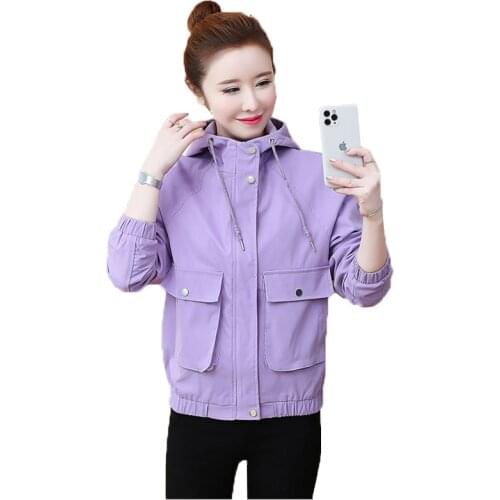 2021 New Women Jacket Autumn Hooded Windbreaker Female Jackets Long Sleeve Casual Basic Coat Loose Short Thin Outwear Plus Size