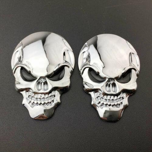 2x Silver Skull 3D Metal Car Motorcycle Tank Tailgate Emblem Badge Decal Sticker